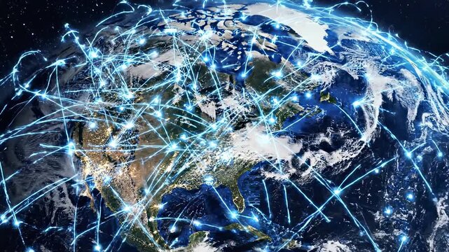 Earth Rotating With Global Network Connections In Outer Space video globe planet world communication