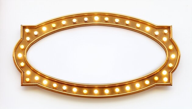 vintage gold ornate marquee light frame with shining bulbs retro theater billboard border white background