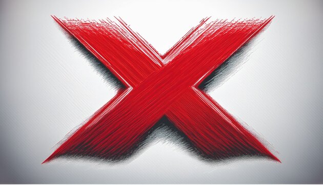 red x mark drawing symbolizing denial cancellation error stop forbidden and wrong sign on white background