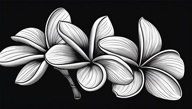 silhouette plumeria flower black color only vector