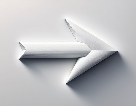 simple white arrow pointing to the right with drop shadow on a white background