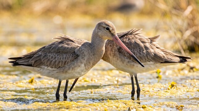 Black-tailed Godwit (Limosa limosa) Foraging in a Wetland &ndash; Elegant Migratory Shorebird