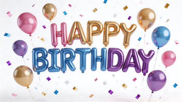 Colorful birthday balloons and confetti