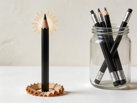 Pencil with light effect on table