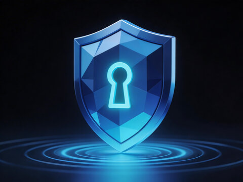 Blue shield with keyhole symbol