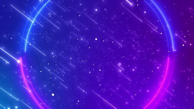 Blue purple cosmic light surrounds a large glowing circle stars meteor streaks travel across the scene. science intros, fantasy titles, space promos, music visuals, logo reveals, immersive backgrounds