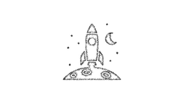 Sketch moon rocket icon animation - smooth progressive reveal