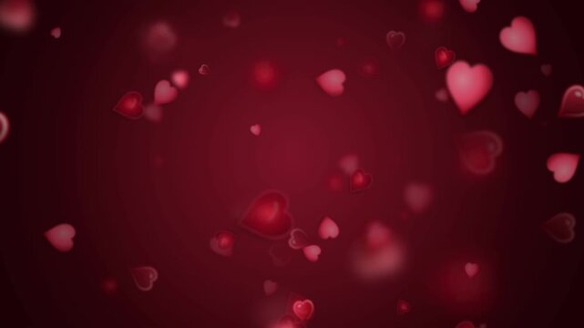Elegant red hearts floating with bokeh effect on romantic luxury background for weddings