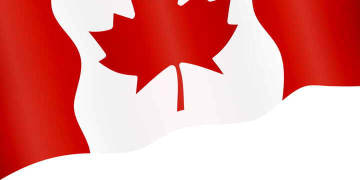 Waving Canada flag background with red maple leaf, dynamic waves, and copy space for Canadian national holiday background. Vector illustration.