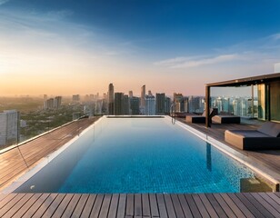 Fototapeta premium luxurious rooftop infinity pool with city views