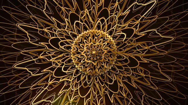 Opulent liquid gold baroque patterns reveal intricate mandala on dark luxury background