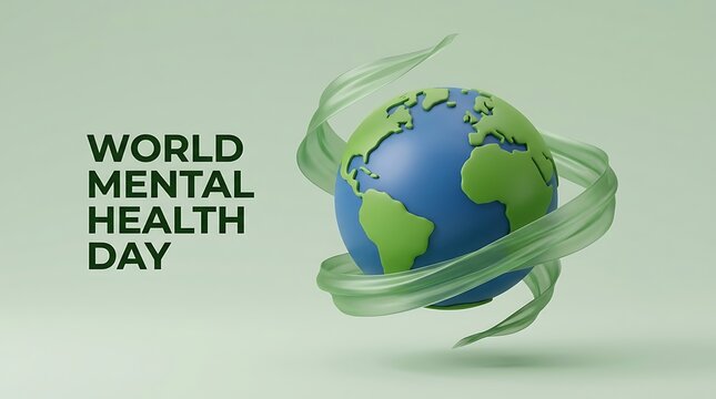 World mental health day concept with a 3d earth globe illustration