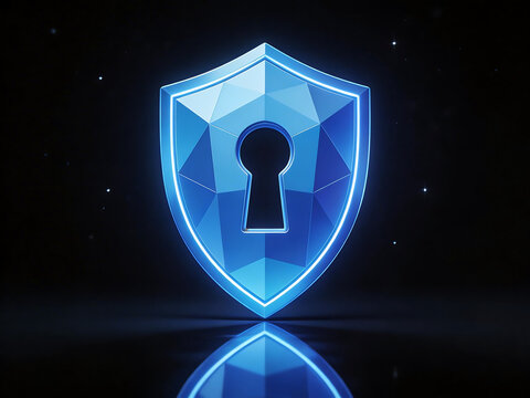 Blue glowing shield with keyhole