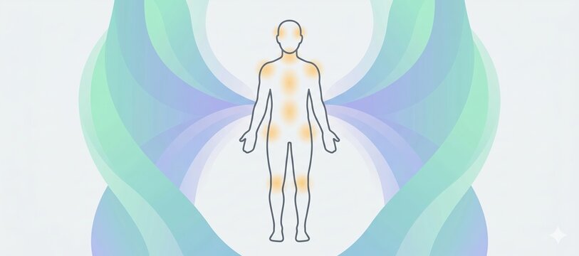 Simplified Human Body Outline with Abstract Aura and Energy Points