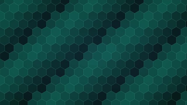 Dark teal hexagon pattern motion background, abstract geometric honeycomb grid animation 4k