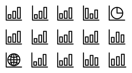 Obraz premium Set of black and white bar graph icons representing various business data analysis metrics and statistical representation with statistics business analysis financial