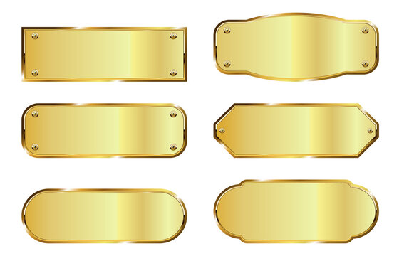 Set of golden metallic label templates on transparent background
