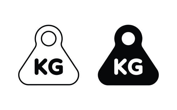 Weight mass measurement vector icon set featuring kilogram KG symbol in line art and filled style for fitness and shipping.