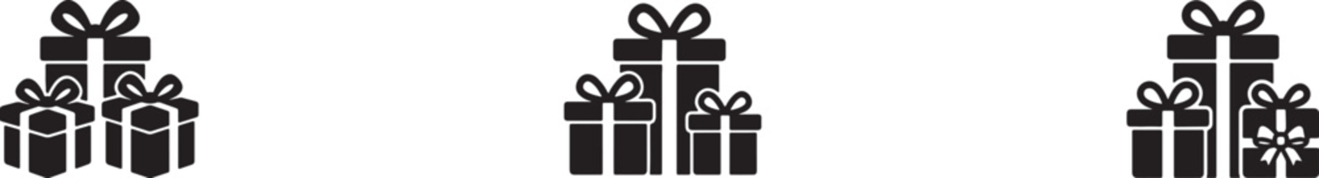 Wrapped gift box icons set for birthdays and holidays with celebration, birthday