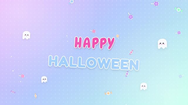 Pastel Happy Halloween greeting animation with cute ghosts and candies