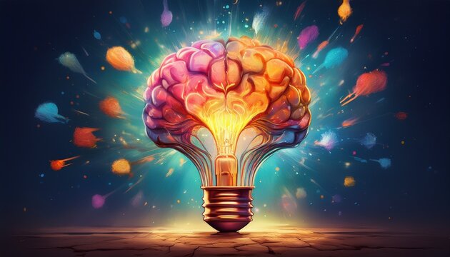 exploding light bulb brain concept illustrating creative idea generation