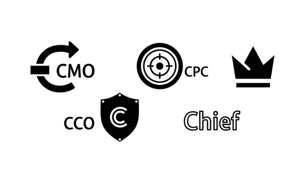 Professional corporate leadership and marketing role title icons.