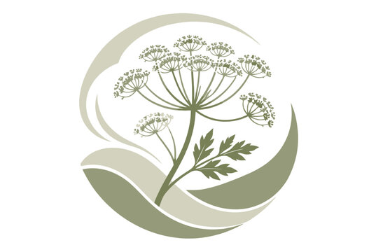 Abstract botanical hogweed illustration with flowing green wave shapes.