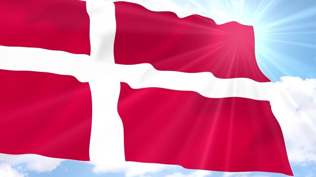 Denmark Flag Seamless Loop 4k 60fps on Sky Background
