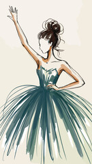 Graceful ballerina performing ballet dance in elegant tutu and bun hair © Sourav
