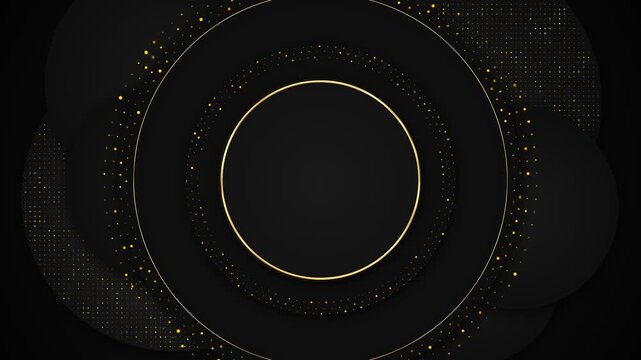 Layered black circles fine gold borders dotted accents create a luxurious central frame. premium branding, award titles, product reveals, fashion promos, invitations, elegant video