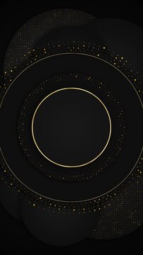 Matte charcoal discs delicate golden rings geometric composition open center space. gala screens, corporate announcements, luxury products, logo openings, ceremonies, and seamless motion.