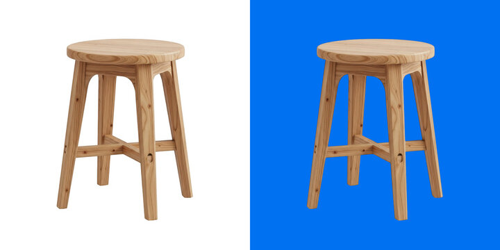 Minimalist round wooden stool for modern home interior design 3d render transparent png