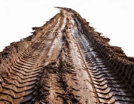 muddy off road path with deep tire marks isolated on a white background cutout background
