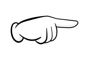 Obraz premium Cartoon vector illustration of a white glove pointing to the right side. Simple hand icon isolated on white background.
