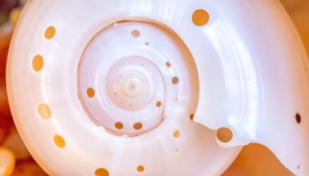 Macro spiral seashell texture with rhythmic natural holes.