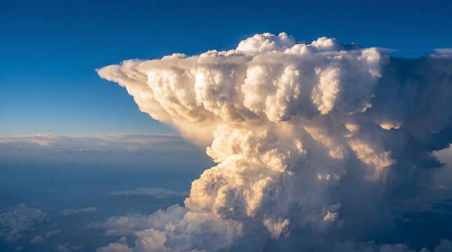 Massive Cumulonimbus Anvil Storm Cloud at Sunset, Aerial View of Dramatic Weather Phenomenon