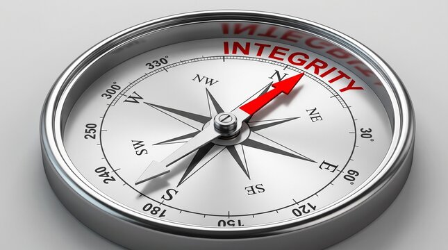 Compass Pointing to Integrity Word as Moral Compass and Ethical Direction Concept