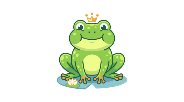 Green Frog Wearing Golden Crown Sitting.