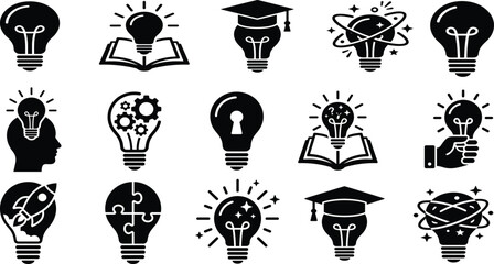 Fototapeta premium Idea Lightbulb Silhouette Vector Set, Innovation Concept Icons
