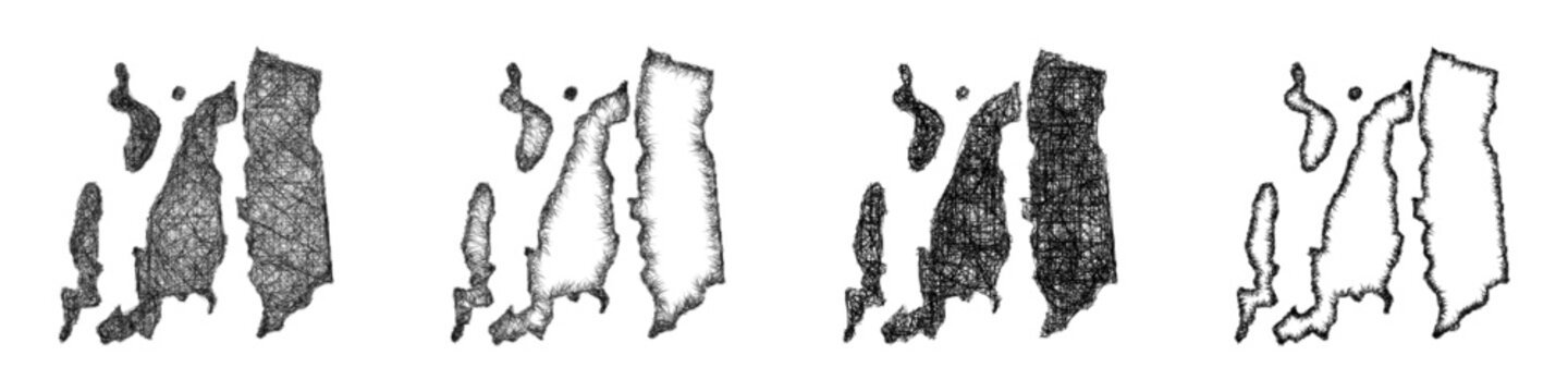 Sketch monochrome Newport, Rhode Island outline map design set