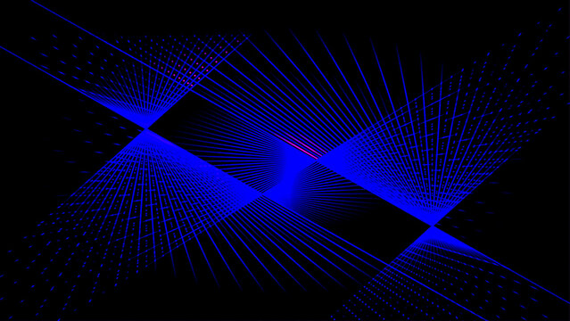 Futuristic blue laser light background, abstract neon glowing lines on black, high tech digital geometric vector illustration for stage or cyber design