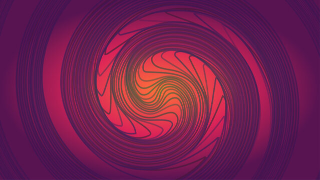 Abstract spiral background with purple and orange gradient, psychedelic vortex vector illustration, hypnotic swirling lines for creative design