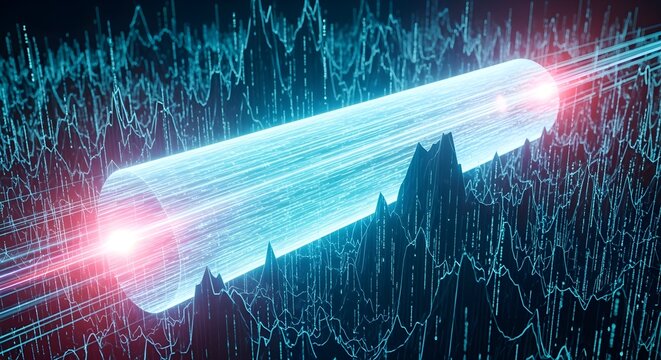 High Speed Fiber Optic Connection Representing Data Transmission Through A Digital Network Cyber Tunnel Infrastructure Visualization