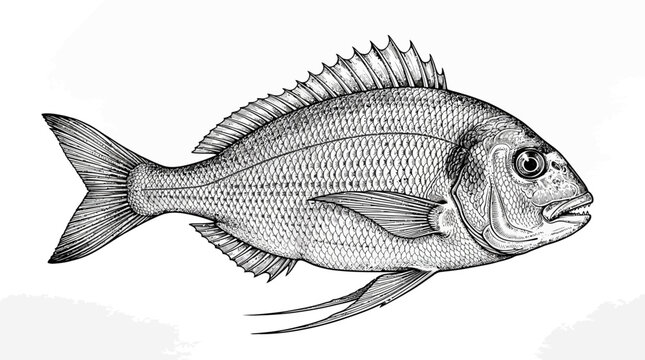Sea Bream Fish Engraving Vector Illustration