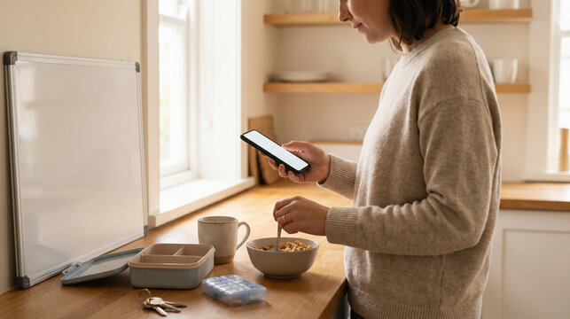 Parent organizing family memories with a smartphone