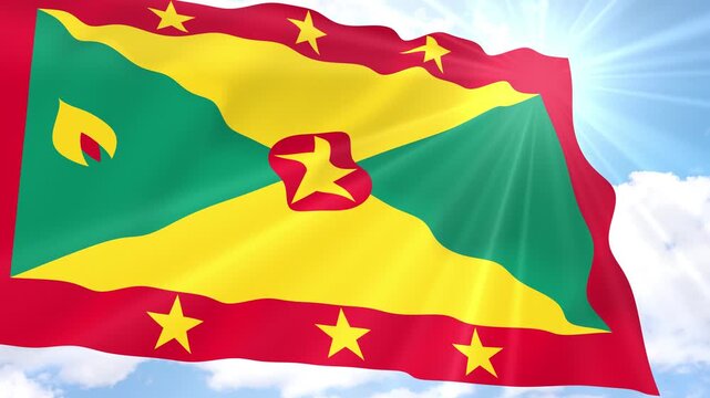 Grenada Flag Seamless Loop 4k 60fps on Sky Background