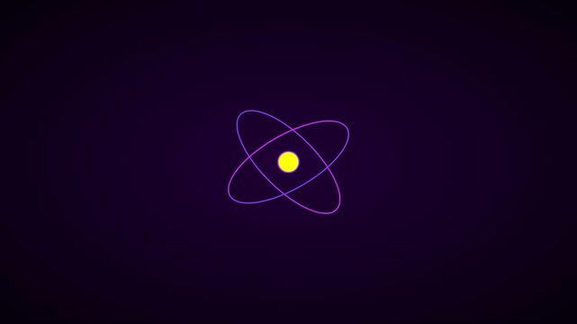 Minimalist atom model animation with rotating orbital rings for science and technology concepts 4k physics