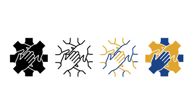 Teamwork concept with hands stacked together in a gear shape