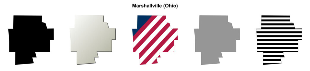 Fototapeta premium Marshallville (Ohio) blank outline map set