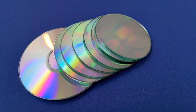 Stack of optical compact discs on blue